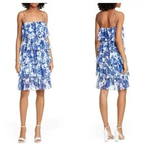 CAROLINE CONSTAS FLORAL PRINT TIERED RUFFLE DRESS SIZE M